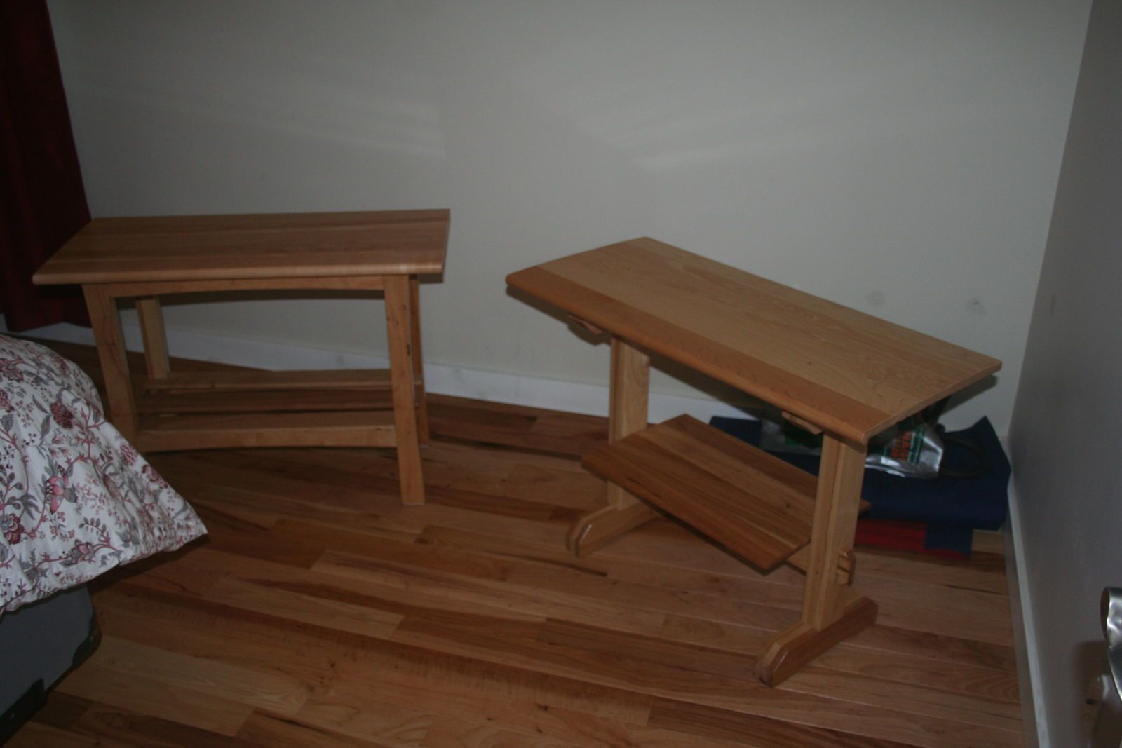 Two styles of suitcase tables made with hickory flooring. - FineWoodworking