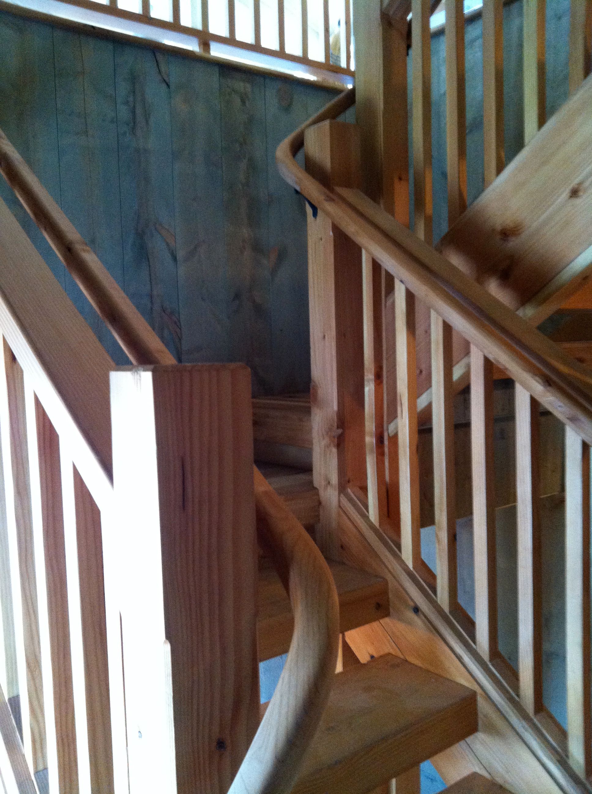 Barn stair with continuous hand rail - FineWoodworking