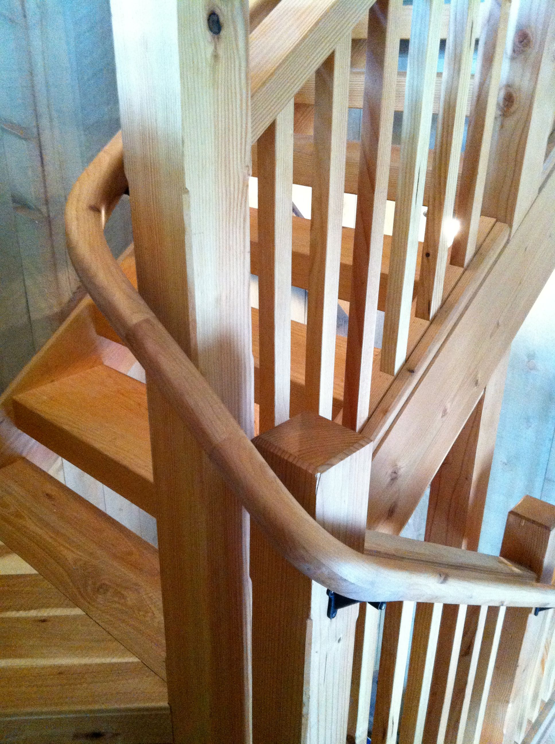 Barn stair with continuous hand rail - FineWoodworking