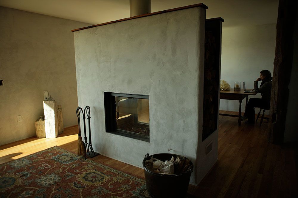 lime-plaster fireplace