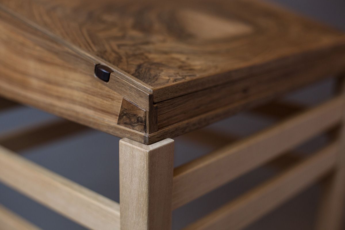 english walnut writing desk corner detail