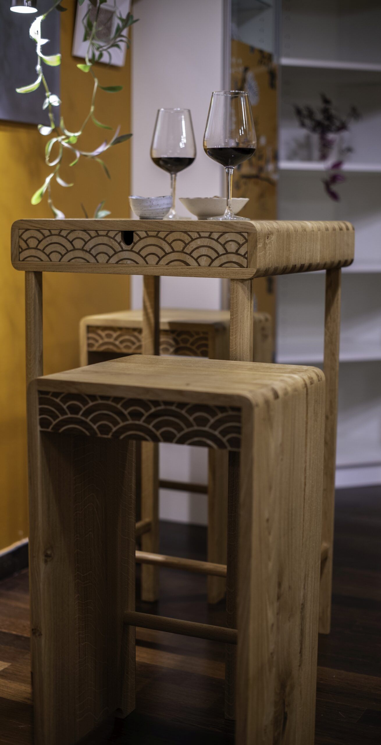 Japanese designed inspired bar table & stools FineWoodworking