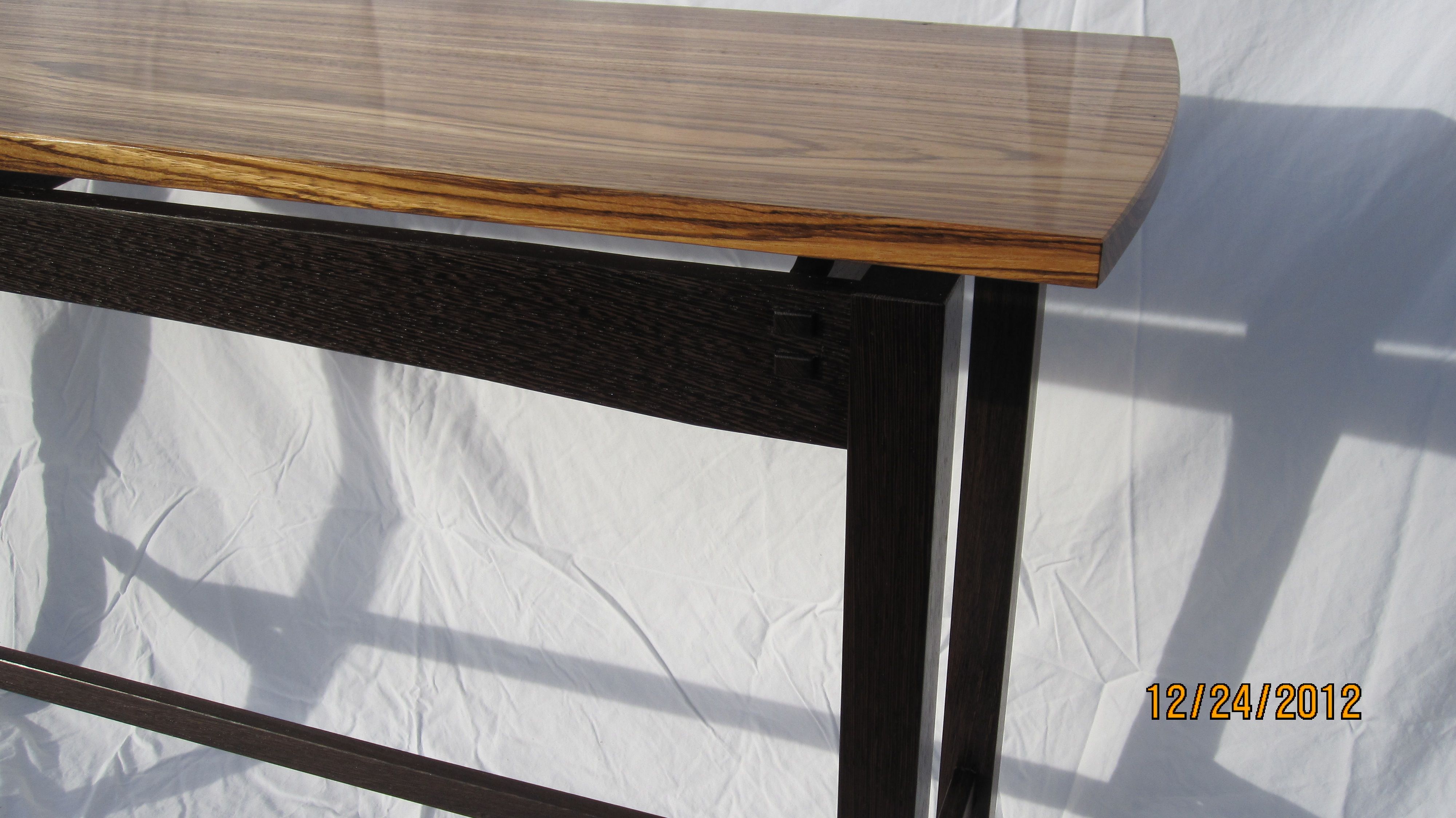 Wenge and zebra wood floating top hall table - FineWoodworking