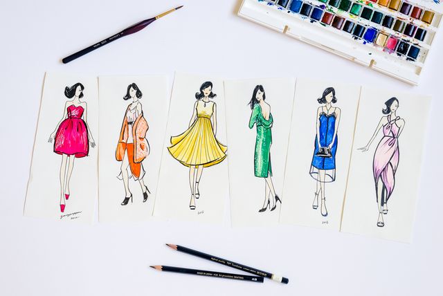 drawings of dresses with color