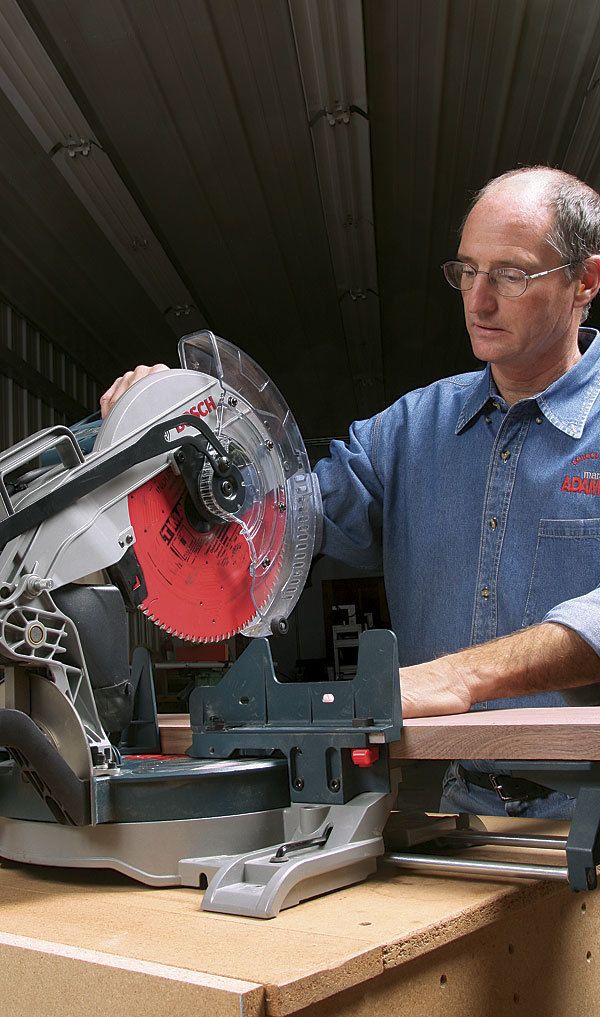 A power miter saw combines deals a miter box with a