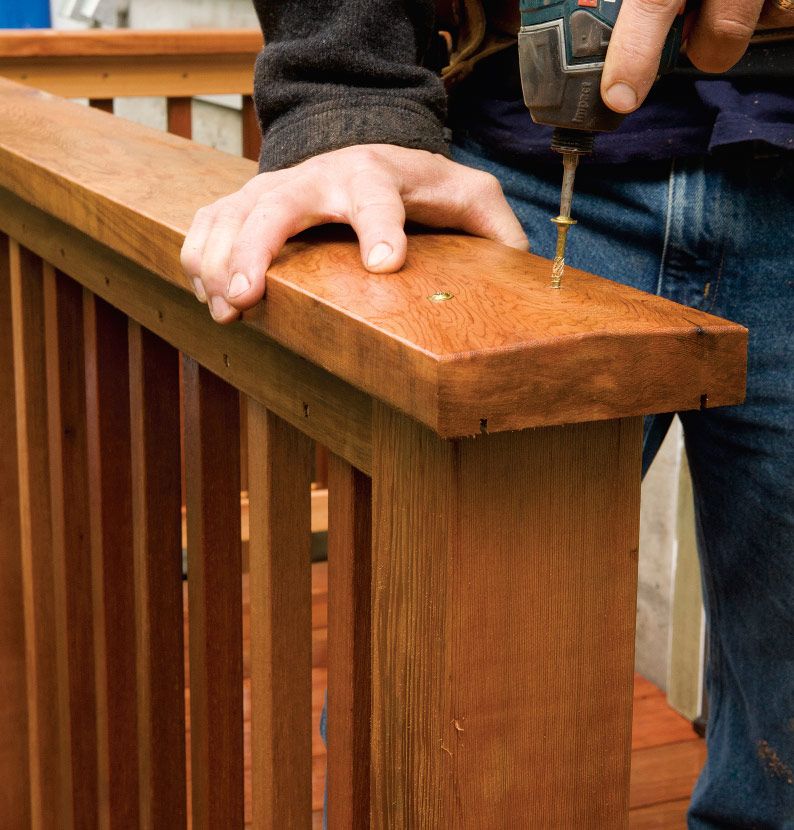 7. Overhang the post with the cap by several inches where you will add a stair railing.