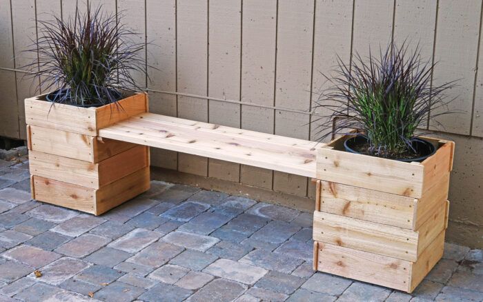 Outdoor bench with store planter boxes