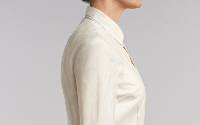 Ladies Long Sleeve Tailored Mandarin Collar Shirt - The Stitching