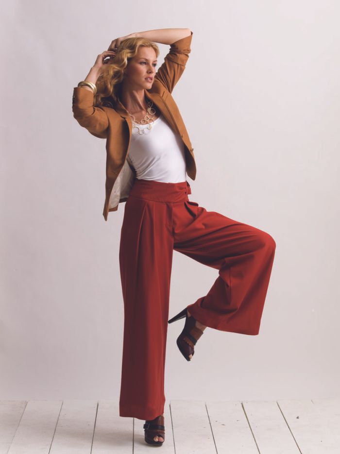 Bonnie Pants - High Waisted Tailored Wide Leg Pants in Red