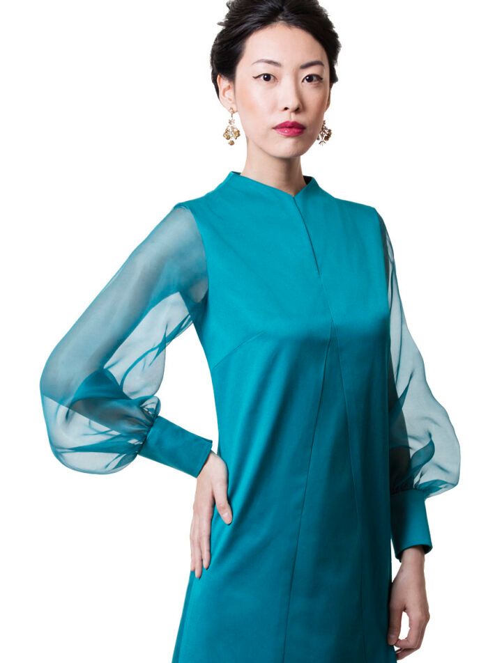 Ladies Long Sleeve Tailored Mandarin Collar Shirt - The Stitching