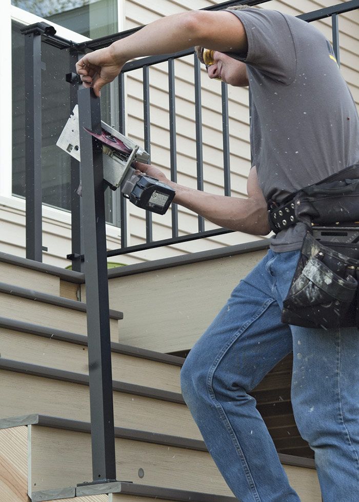 20. Cut the posts. Wearing eye and ear protection, use a metal-cutting blade to make the angled cut on each post.