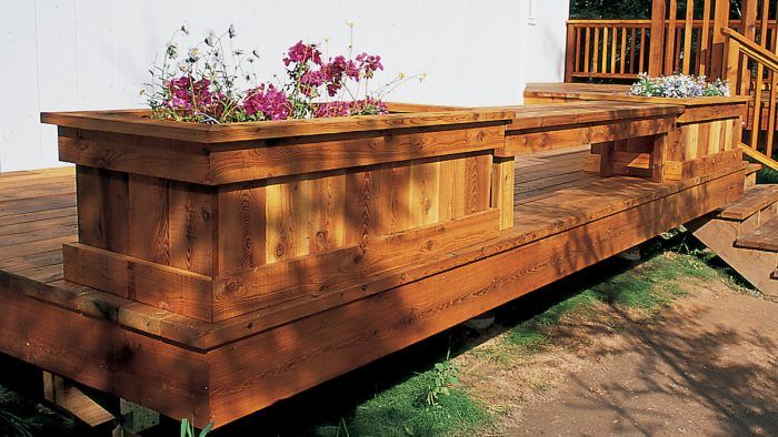 Wooden bench deals with planter boxes