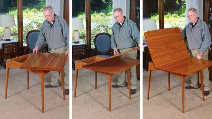 Flip leaf outlet table