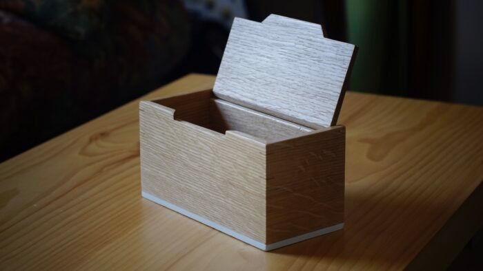 Wooden safety pin box - Wooden box with a sliding lid used to hold