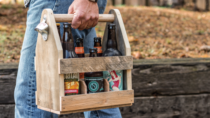 Wood Wine Bottle Glasses Caddy - Beer Carrier - Drinking Desk Accessories -  Craf