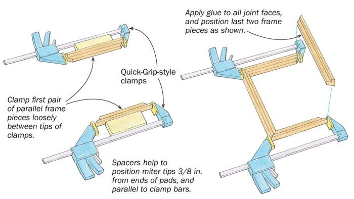 Workshop tip: Quick-Grip-style clamps assemble miters quickly and accurately