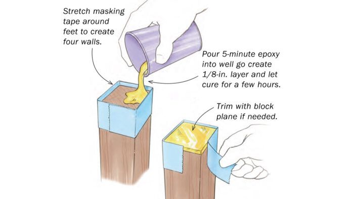 Workshop Tip Protect outdoor furniture with epoxy foot pads