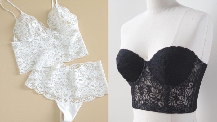 Wool or cotton bralette with vintage style lace