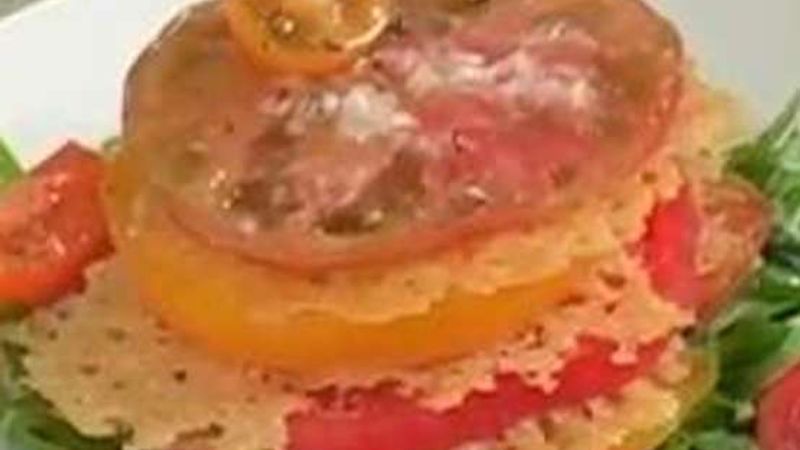 Cooking with Tomatoes: Heirloom Tomato Napoleon with Parmesan Crisps